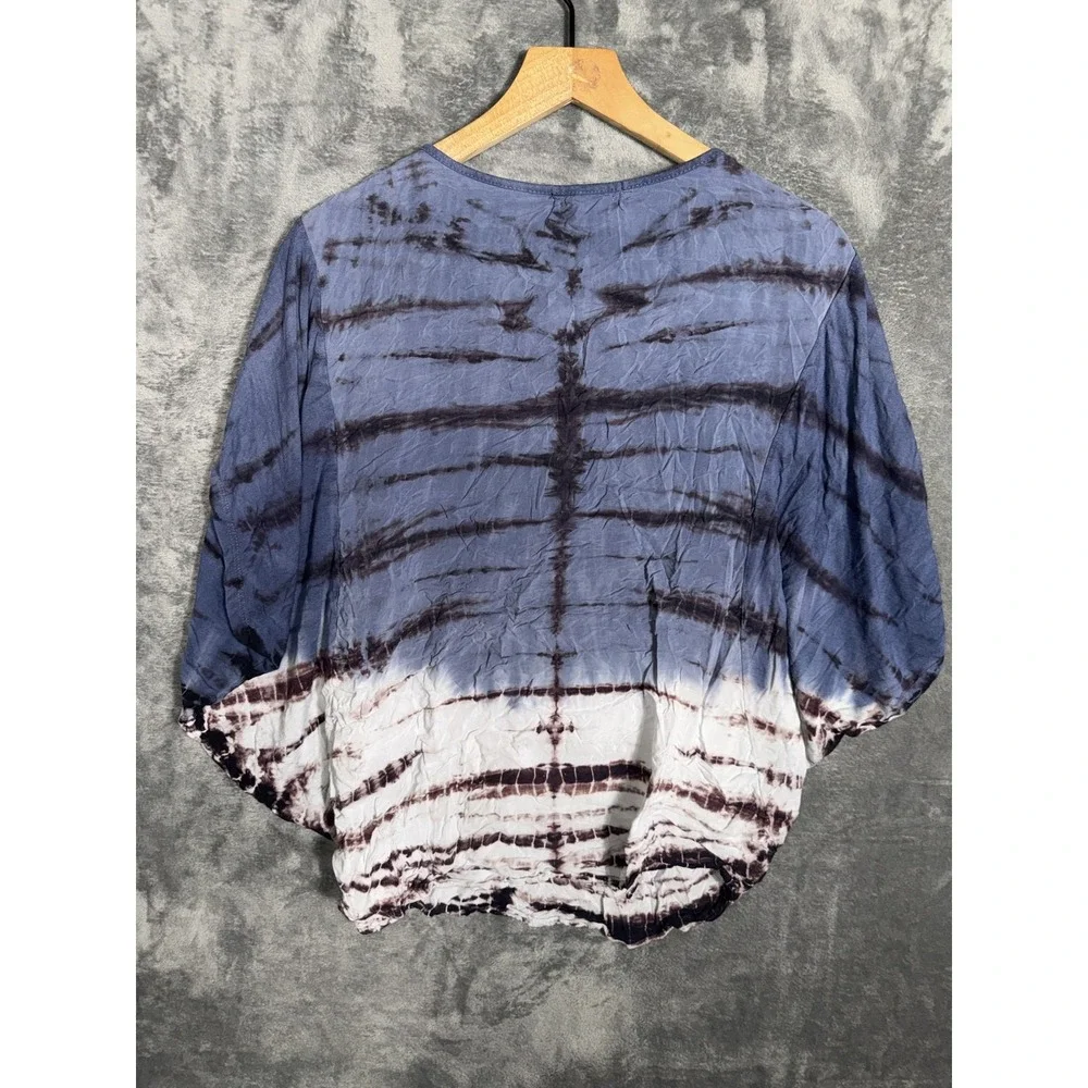 Moon & Sky Womens Tie Dye V Neck Blouse Medium Dolman Sleeve Loose Fit Boho
